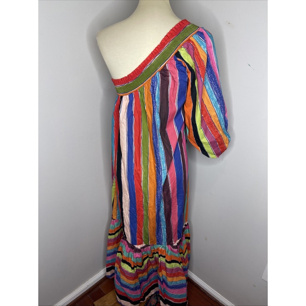 Farm Rio One Shoulder Multi-color Stripe Maxi Dress Medium M - Picture 3 of 9